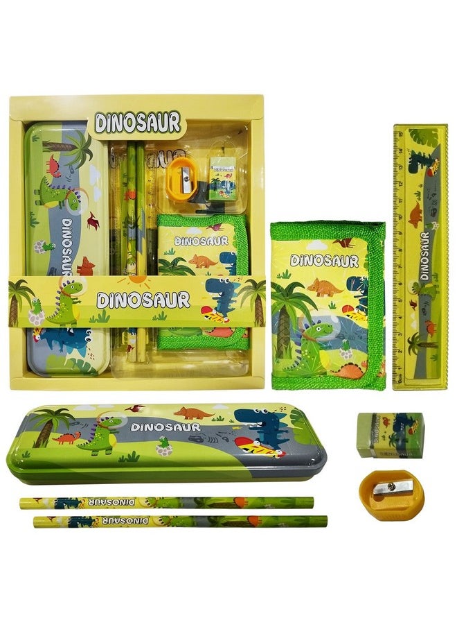 Party Propz Party Propz Dinosaur Stationary Items - Pack of 7Pcs Birthday Return Gifts for Kids|Dinosaur Stationary Set for Kids|School Stationery Items|Dinosaur Theme Return Gifts|Stationery Set for Kids,Green  - Image 1