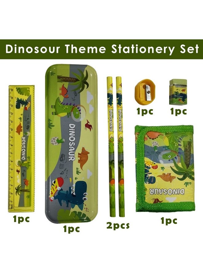 Party Propz Party Propz Dinosaur Stationary Items - Pack of 7Pcs Birthday Return Gifts for Kids|Dinosaur Stationary Set for Kids|School Stationery Items|Dinosaur Theme Return Gifts|Stationery Set for Kids,Green  - Image 2