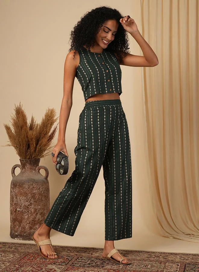 جلو باص Globus Striped Button Down Crop Top with Straight Pants Co-Ords