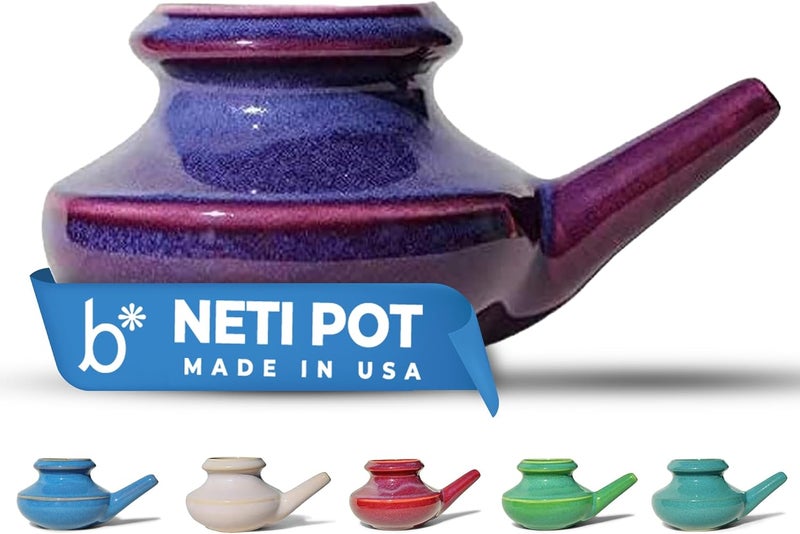 Baraka Handcrafted Ceramic Neti Pot - Sinus Tool Kit for Home - Nose & Nasal Cleaner - Dishwasher Safe - Durable Ceramic Neti Pot- Food Grade Ceramic Glazes - Lightweight - Made in USA - 10oz (Purple)