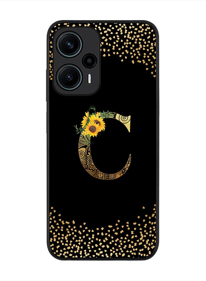 Stylizedd غطاء لهاتف Xiaomi Poco F5 5G / Redmi Note 12 Turbo 5G ، حالة متينة باللون الأسود مع حرف مخصص ونمط زهور ماندالا - Image 1