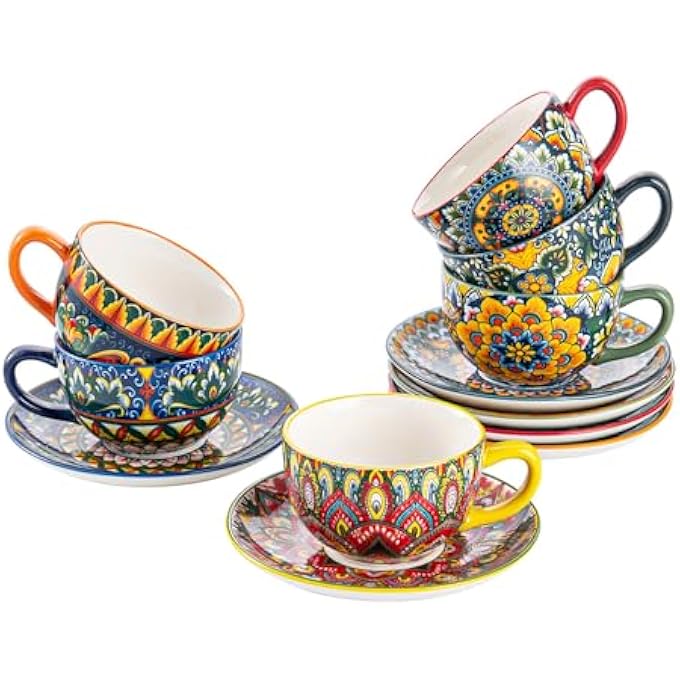 rayihni Coffee Service Porcelain 12Piece Coffee Set Colourful HandPainted Coffee Cups Set For 6 People Includes Coffee Cups Saucers - Image 1