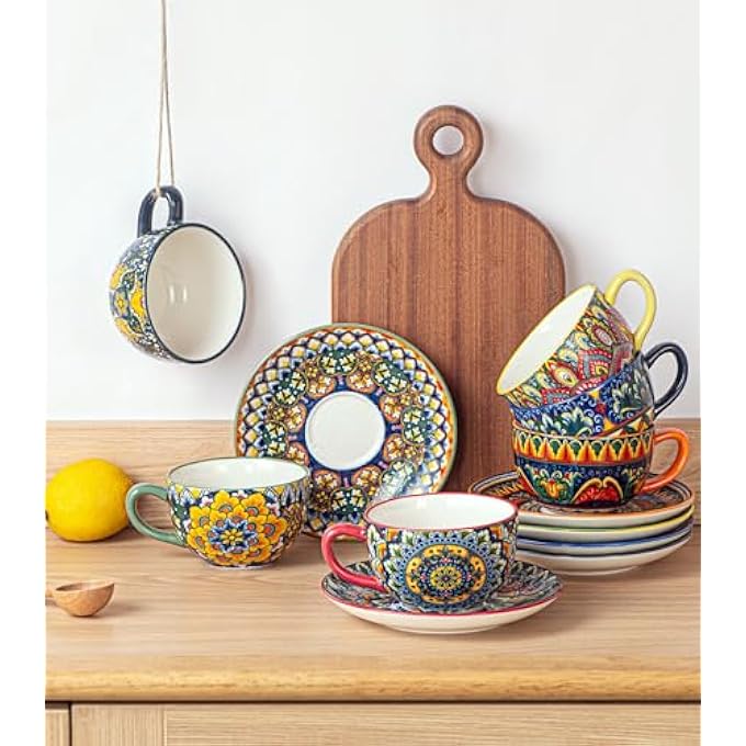 rayihni Coffee Service Porcelain 12Piece Coffee Set Colourful HandPainted Coffee Cups Set For 6 People Includes Coffee Cups Saucers - Image 5