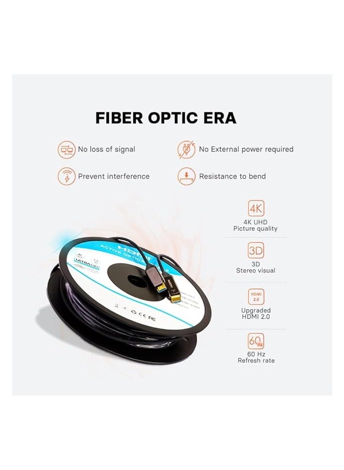 موسل كابل Mowsil Active Optical AOC-Fiber HDMI 4K 60 هرتز 2.0 25 متر، دقة مدعومة UHD 4K@60 هرتز عرض النطاق الترددي يصل إلى 18 جيجابت في الثانية - Image 1