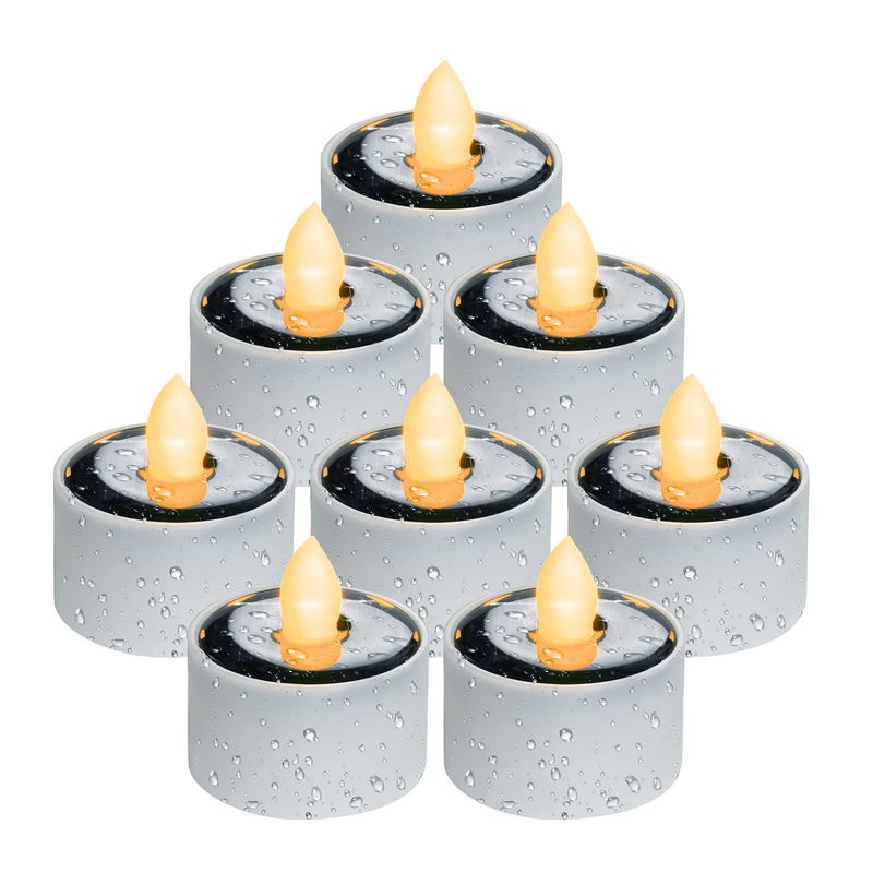 Homemory Solar Tea Lights Outdoor Waterproof, Dusk to Dawn Outdoor Lighting, Reusable LED Tea Light Candles for Lantern Garden Camping and Home Decor, Pack of 8, Warm White - Image 1
