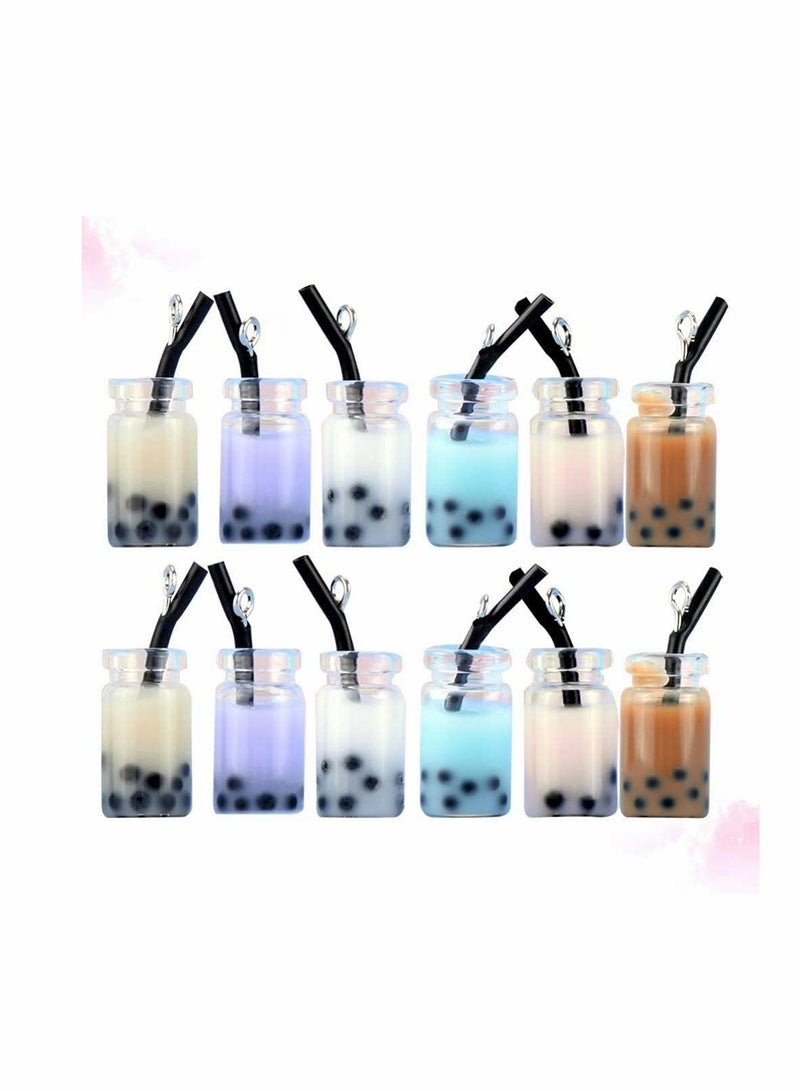 Y&D 12pcs Milk Tea Charms Pendant Keychain Miniature Embellishments Resin Figurine for DIY Earring Jewelry Necklace Craft Making Accessories Decoration (Mixed Color)  - Image 1