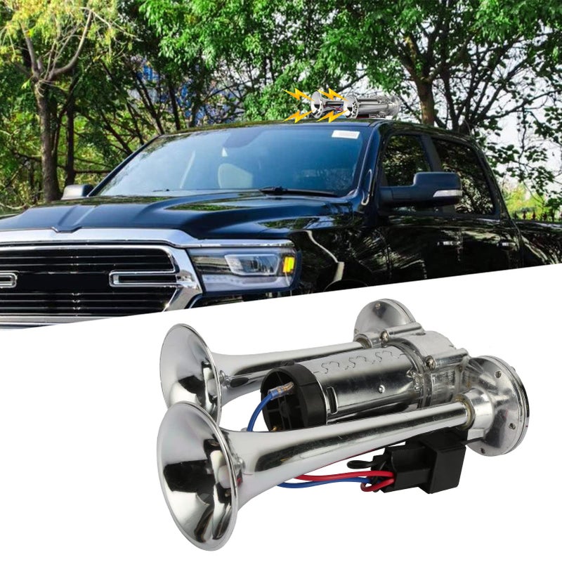 Generic YESBAY 12V Truck Train Air Horns 600DB Dual Trumpets Super Loud Electric Car Air Horn Kit with Compressor - Applicable for Vehicle Car SUV Trucks Trains Lorrys Cars Boats Ship  - Image 2