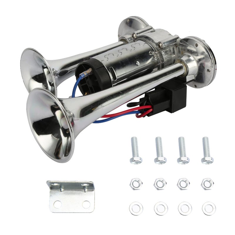 Generic YESBAY 12V Truck Train Air Horns 600DB Dual Trumpets Super Loud Electric Car Air Horn Kit with Compressor - Applicable for Vehicle Car SUV Trucks Trains Lorrys Cars Boats Ship  - Image 1