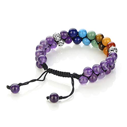 Top Plaza Amethyst Bead Chakra Bracelet 7 Chakras Healing Crystals Bracelet Yoga Stone Beads Bracelets Meditation Relax Anxiety Bangle for Womens Mens - Image 5