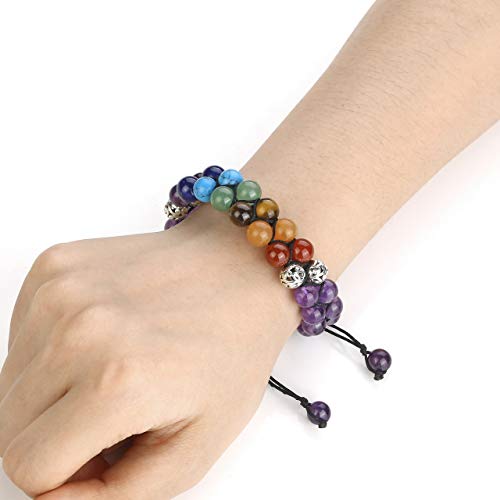 Top Plaza Amethyst Bead Chakra Bracelet 7 Chakras Healing Crystals Bracelet Yoga Stone Beads Bracelets Meditation Relax Anxiety Bangle for Womens Mens - Image 2