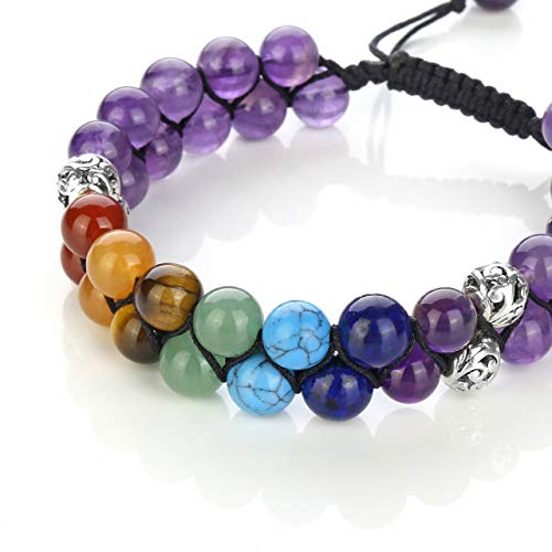 Top Plaza Amethyst Bead Chakra Bracelet 7 Chakras Healing Crystals Bracelet Yoga Stone Beads Bracelets Meditation Relax Anxiety Bangle for Womens Mens - Image 4