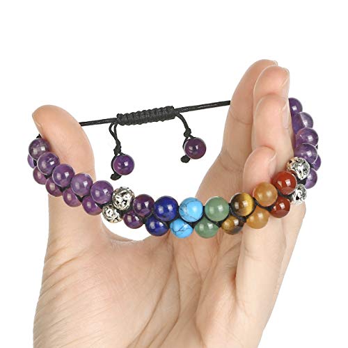 Top Plaza Amethyst Bead Chakra Bracelet 7 Chakras Healing Crystals Bracelet Yoga Stone Beads Bracelets Meditation Relax Anxiety Bangle for Womens Mens - Image 3