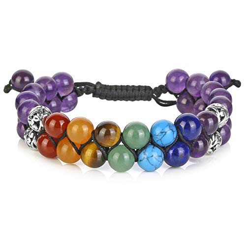 Top Plaza Amethyst Bead Chakra Bracelet 7 Chakras Healing Crystals Bracelet Yoga Stone Beads Bracelets Meditation Relax Anxiety Bangle for Womens Mens - Image 1