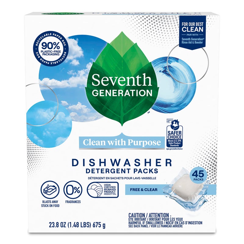 Seventh Generation Dishwasher Detergent Packs Free & Clear for sparkling dishes Dishwasher tabs 45 count - Image 1