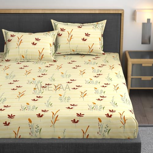AMEYAA Premium Heavy Cotton Elastic Fitted Bedsheets with 2 King Size Pillow Covers || Double Bed with All Around Elastic 350 TC || 72 x 78 Inch King Size Fitted || - Yellow - Image 1