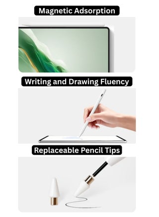 قلم Pencil Lite، قلم مغناطيسي سعوي مزود بشحن USB-C، لا يتطلب اقترانًا، رأس قابل للاستبدال، مؤشر LED، بطارية تدوم 8 ساعات، متوافق مع أجهزة Android اللوحية والهواتف الذكية، أبيض - view 3