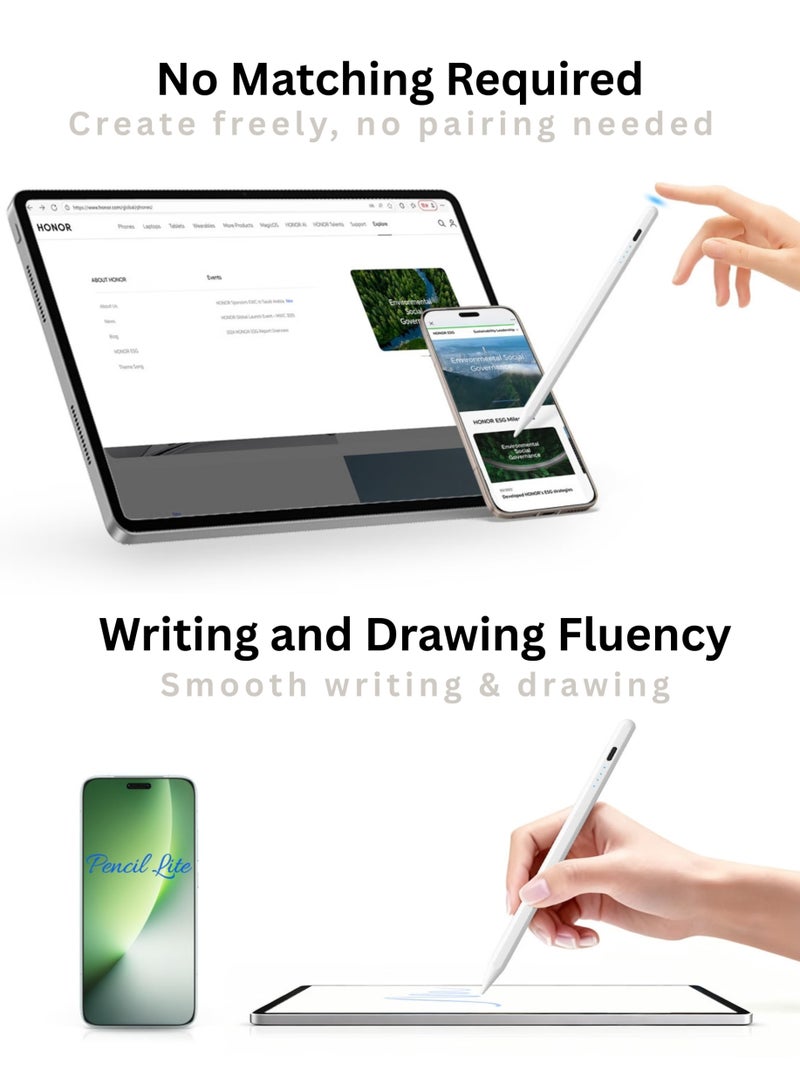 Pencil Lite, Magnetic Capacitive Pen with USB-C Charging, No Pairing Required, Replaceable Tip, LED Indicator, 8-Hour Battery, Compatible with Android Tablets & Smartphones, White - view 4
