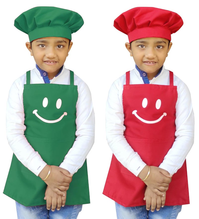 Switchon Polyester Waterproof Adjustable Kids Multi purpose Cooking Apron with a chef cap School Apron Set of 2 Apron2 cap Proudly made in india - Image 1