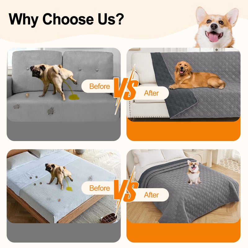 Smiry Reversible Waterproof Couch Covers for Sofa, Washable Dogs Pet Couch Covers for 3 Cushion Sofa Pet Friendly, Water Resistant Furniture Protector Slipcover, Geometric (30"x53", Grey/Dark Grey) - Image 5
