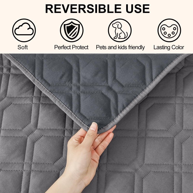 Smiry Reversible Waterproof Couch Covers for Sofa, Washable Dogs Pet Couch Covers for 3 Cushion Sofa Pet Friendly, Water Resistant Furniture Protector Slipcover, Geometric (30"x53", Grey/Dark Grey) - Image 3