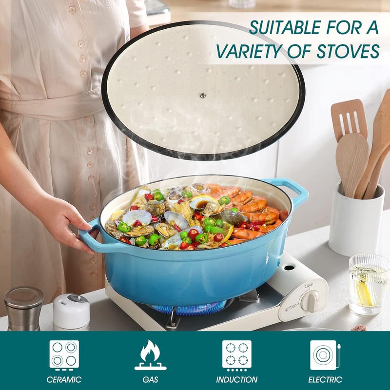 vancasso Enameled Cast Iron Dutch Oven, 9.3 Quart Dutch Oven Pot with Lid, Oval Dutch Oven Cast Iron Pot with Non Stick Coating for Bread Baking, Light Blue - Image 3