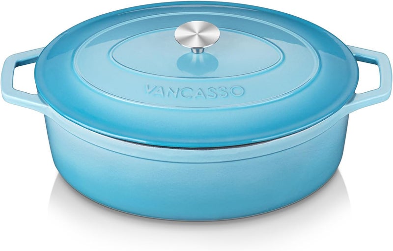 vancasso Enameled Cast Iron Dutch Oven, 9.3 Quart Dutch Oven Pot with Lid, Oval Dutch Oven Cast Iron Pot with Non Stick Coating for Bread Baking, Light Blue - Image 1