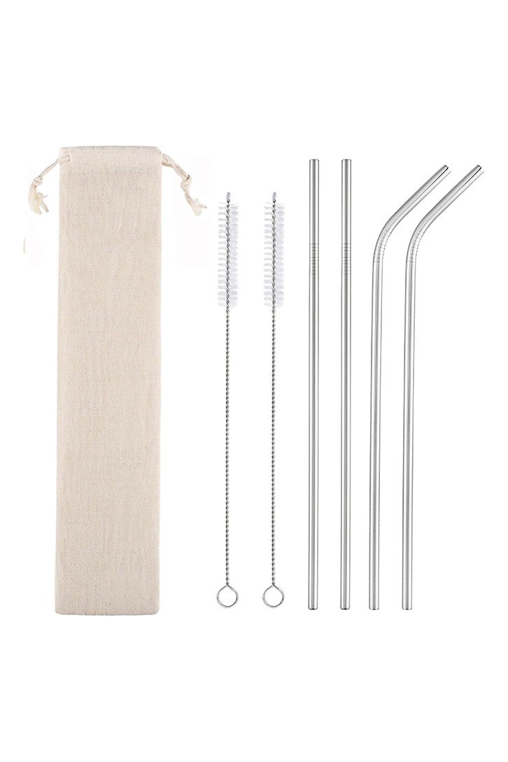 Set of 4 Reusable Metal Straws, Long Stainless Steel Straw with Cleaning Brushes, Drinking for 30 oz and 20 oz Tumblers. - Image 1