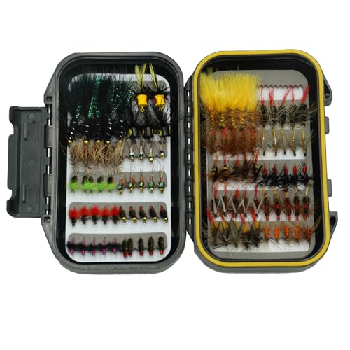 CTrowelpro Fly Fishing Flies Assortment Kit with Fly Box 100PCS DryWet Tenkara Flies Streamers Nymph Popper for Trout Salmon Bass Steelhead Fly Fishing Kit - Image 1