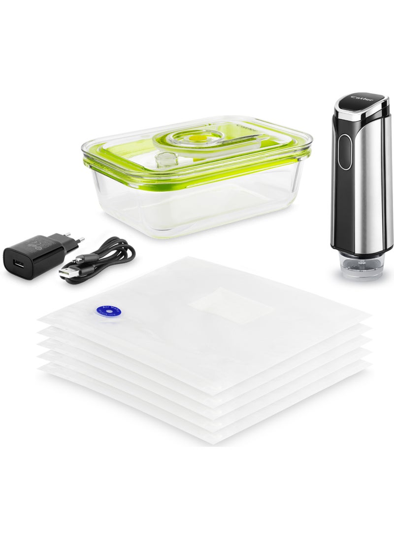 Catler Vacuum Sealer CATLER Brand Model VM 400 Handheld Vacuum Sealer Set with Rechargeable Pump, Borosilicate Glass Jar, 5 Reusable Vacuum Bags, USB Charging, Compact Food Storage System - Image 2