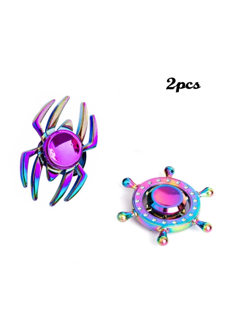 Rainbow Fidget Spinner Toy Metal 2-Piece Set, Small Handheld Finger Spinner, Children's Adult Spinner Toy, Focused Table Toy, Fidget Spinner, Party Favor Bag Filler, Novelty Gift (Spider+Rudder)  - Image 1
