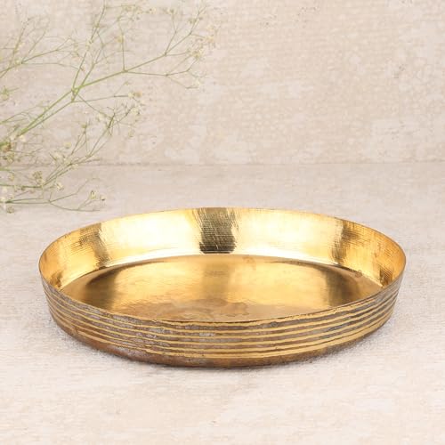 TORPPEZA Handcrafted Brass 12 Inch thali for Sweets Home DÉCOR Pooja Plate Gift Item thali for Pooja - Image 1