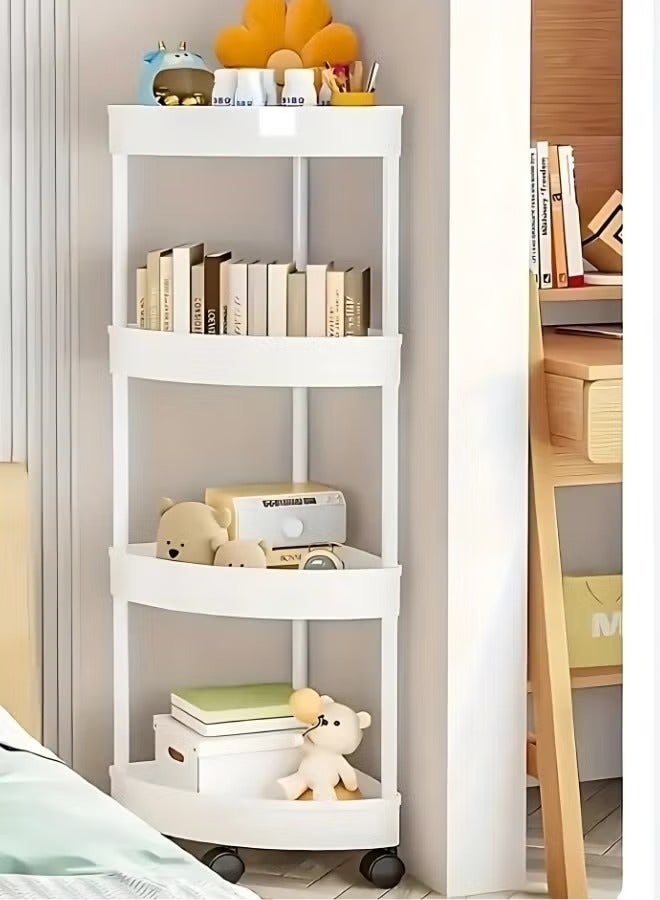 يونيكورن أرفف زاوية الحمام ذات 4 طبقات، حامل زاوية المطبخ، رف الحمام الأسود بعجلات: - Image 2