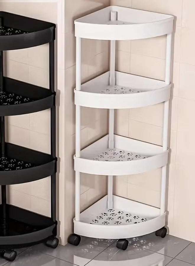 يونيكورن أرفف زاوية الحمام ذات 4 طبقات، حامل زاوية المطبخ، رف الحمام الأسود بعجلات: - Image 3