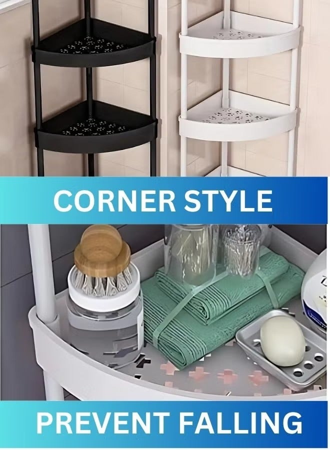 يونيكورن أرفف زاوية الحمام ذات 4 طبقات، حامل زاوية المطبخ، رف الحمام الأسود بعجلات: - Image 4