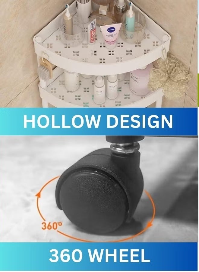 يونيكورن أرفف زاوية الحمام ذات 4 طبقات، حامل زاوية المطبخ، رف الحمام الأسود بعجلات: - Image 5