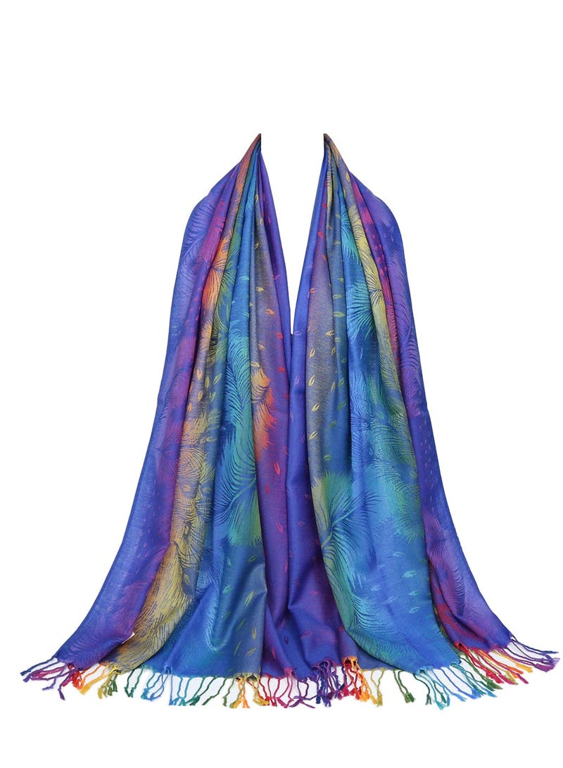 SYOSI شال نسائي ملفوف من قماش الباشمينا من القطن مزين بزهور ملونة وأوشحة بشراشيب - Image 1