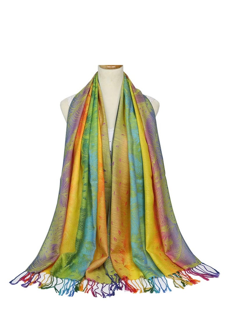 SYOSI شال نسائي ملفوف من قماش الباشمينا من القطن مزين بزهور ملونة وأوشحة بشراشيب - Image 5