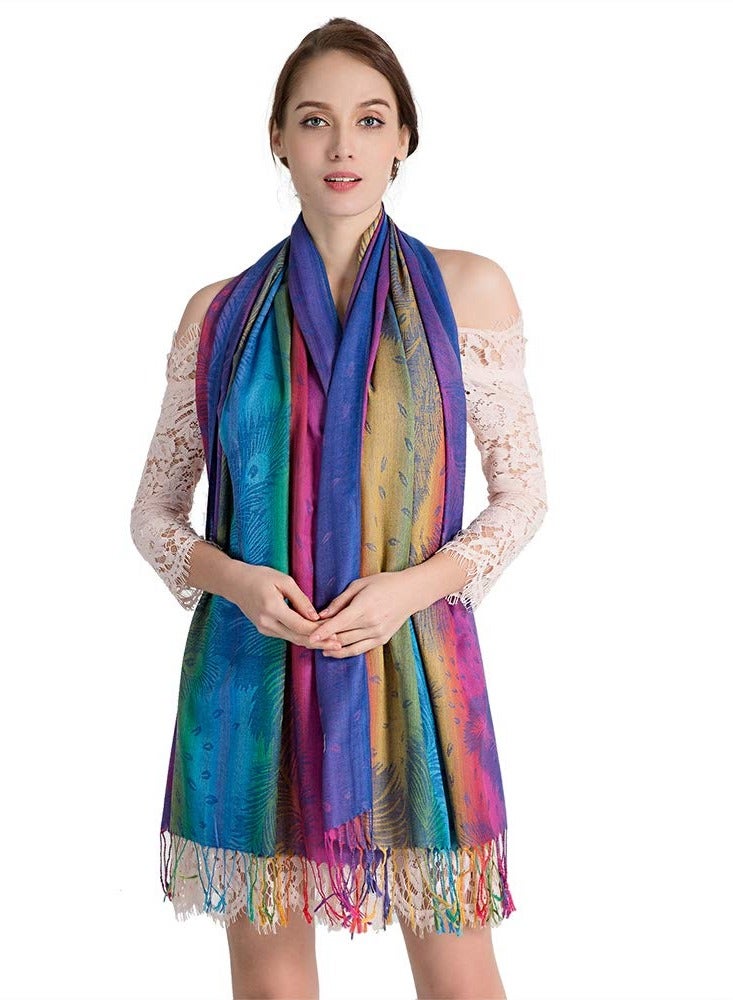 SYOSI شال نسائي ملفوف من قماش الباشمينا من القطن مزين بزهور ملونة وأوشحة بشراشيب - Image 2