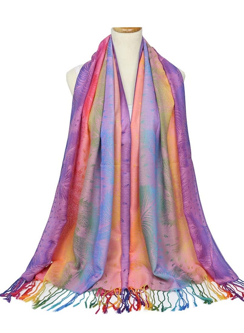 SYOSI شال نسائي ملفوف من قماش الباشمينا من القطن مزين بزهور ملونة وأوشحة بشراشيب - Image 4