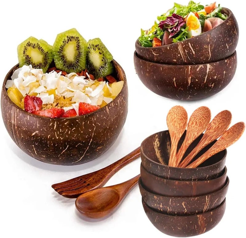 Coconut Bowl And Wooden Spoon Cutlery Set For Smoothie Bowls, Kitchen Salad(DEEP BLUE) - Image 2