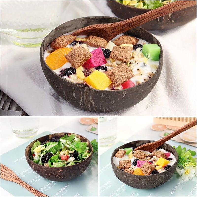 Coconut Bowl And Wooden Spoon Cutlery Set For Smoothie Bowls, Kitchen Salad(DEEP BLUE) - Image 4