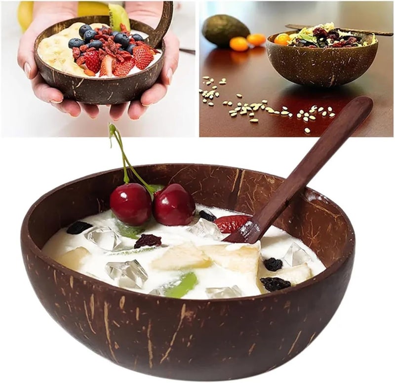 Coconut Bowl And Wooden Spoon Cutlery Set For Smoothie Bowls, Kitchen Salad(DEEP BLUE) - Image 3