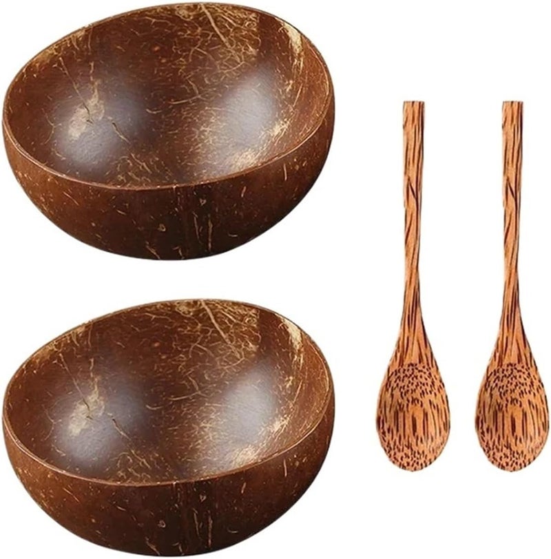 Coconut Bowl And Wooden Spoon Cutlery Set For Smoothie Bowls, Kitchen Salad(DEEP BLUE) - Image 1