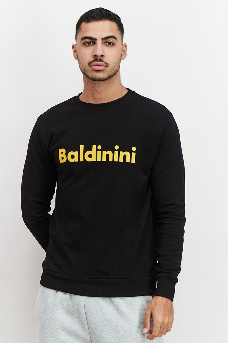 Baldinini Men Crew Neck Brand Logo Print Long Sleeves Sweatshirt, Black - Image 1
