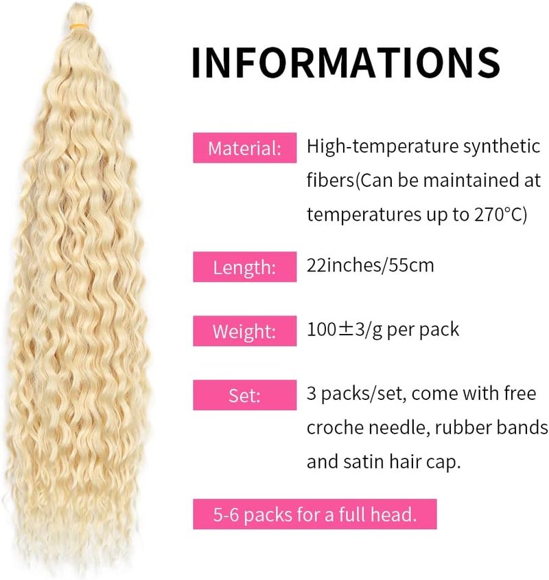 DSOAR Deep Twist Crochet Hair Hair Bundles Water Wave Synthetic Hair Extension Curly Braiding Ombre Curl Braiding Hairpiece, 22 Inch 3 Packs - Image 3