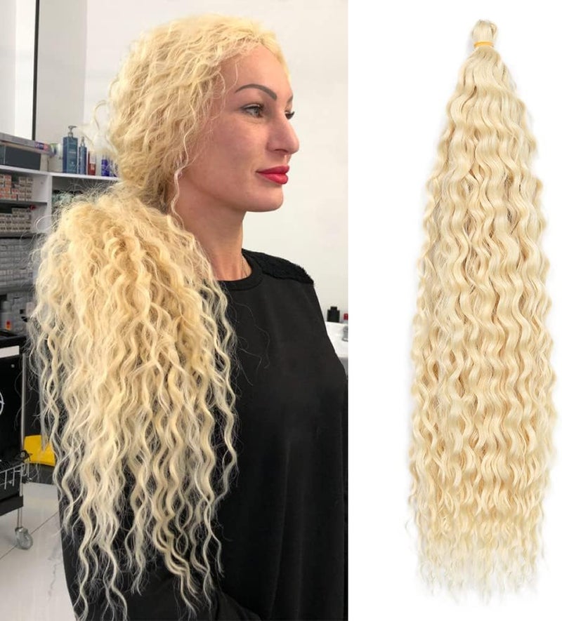 DSOAR Deep Twist Crochet Hair Hair Bundles Water Wave Synthetic Hair Extension Curly Braiding Ombre Curl Braiding Hairpiece, 22 Inch 3 Packs - Image 1