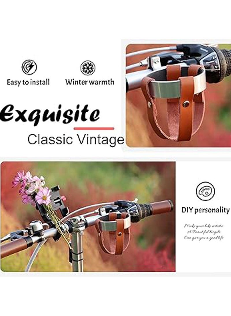 Generic intage Leather Bike Beverage Holder Cruiser Bike Coffee Cup Holder, Water Bottle Cup Holder with Metal Clamp for Beach Cruiser Motorcycle Bike Boat Stroller Walker Wheelchair Scooter Golf Cart  - Image 4
