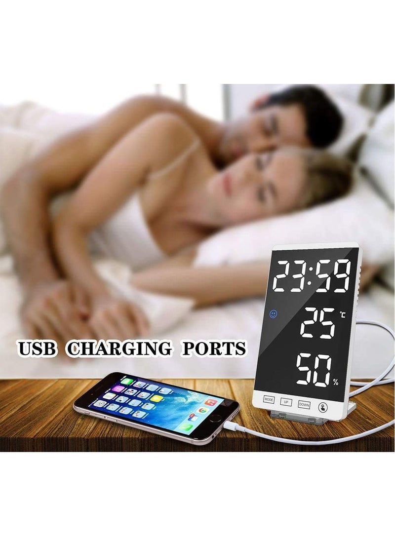 Arabest - New Digital Alarm Clock，Large LED Display Electronic Clocks with USB Ports and Temperature Detect Modern Mirror Desk Wall Clock for Bedroom Bedside Home Office - Image 1