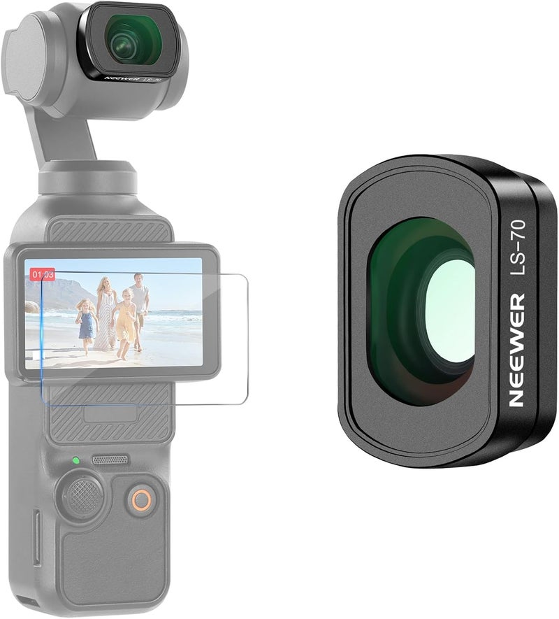 NEEWER عدسة واسعة الزاوية بزاوية رؤية 112° وتكبير 0.72X متوافقة مع ملحقات مجموعة DJI Osmo Pocket 4 و3 Creator Combo، عدسة كاميرا أكشن مغناطيسية متعددة الطبقات غير كروية مع إطار معدني، وواقي شاشة واحد (1x)، LS-70 - Image 1