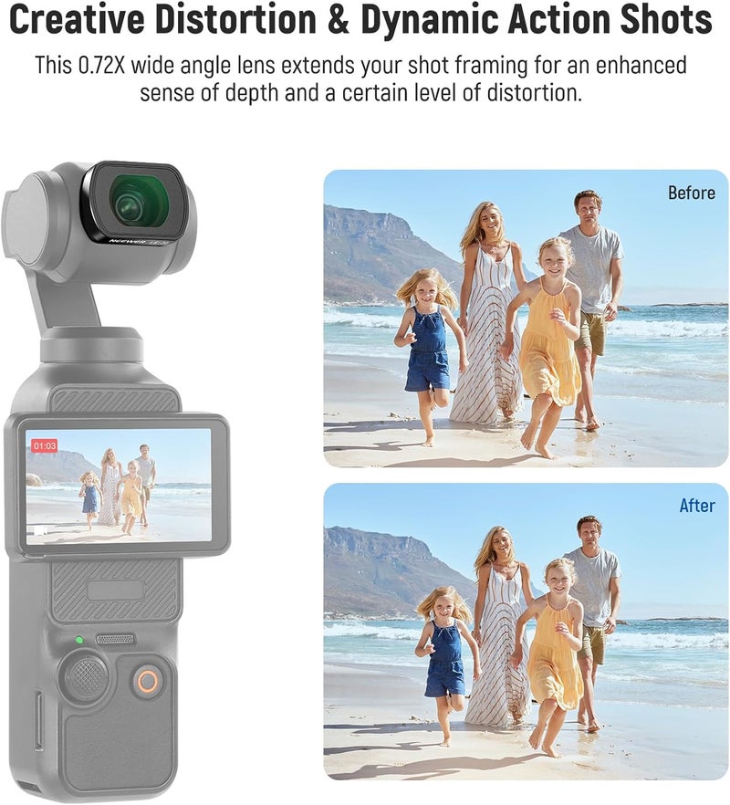NEEWER عدسة واسعة الزاوية بزاوية رؤية 112° وتكبير 0.72X متوافقة مع ملحقات مجموعة DJI Osmo Pocket 4 و3 Creator Combo، عدسة كاميرا أكشن مغناطيسية متعددة الطبقات غير كروية مع إطار معدني، وواقي شاشة واحد (1x)، LS-70 - Image 4